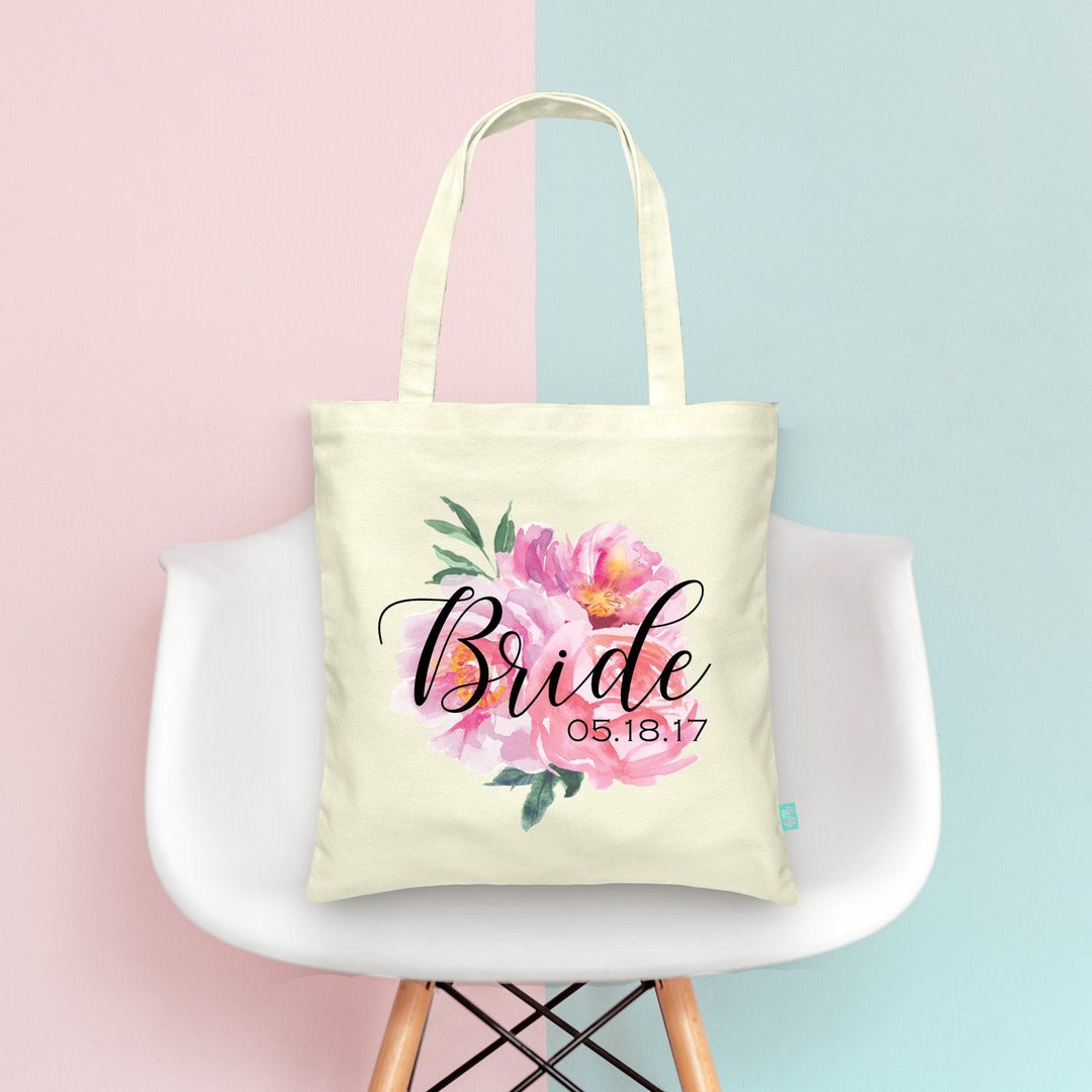 Floral Watercolor Bride Custom Date Tote Wedding Tote Bags - Etsy