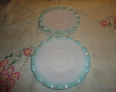 Vintage Set Of 2 Hazel Atlas Crinoline Turquoise and White Ruffle Saucers