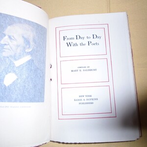 May include: A book titled "From Day to Day With the Poets" compiled by Mary E. Salisbury and published by Barse & Hopkins in New York.