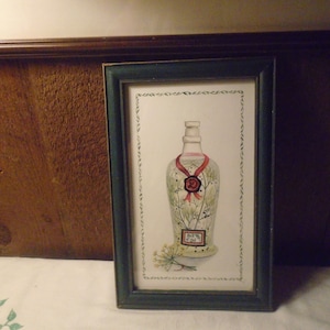 Stampa artistica a olio su bottiglia di aneto con cornice in legno vintage, decorazione da parete per la casa