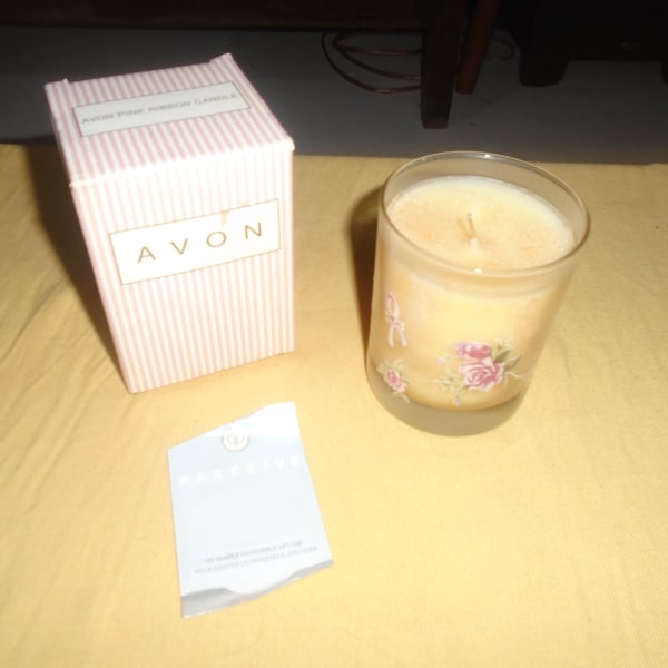 Vintage Avon Pink Ribbon Candle Box Included NOS Cancer Awareness Candle Scented Perceive