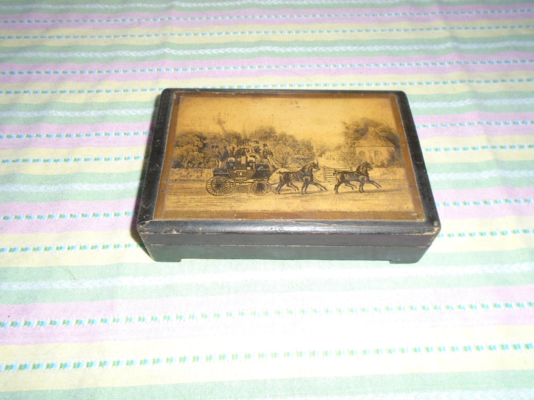 Vintage Wood Deck of Card Holder Horse and Buggy Carriage Box Etsy