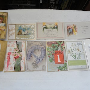 Victorian Collectible Unused Postcards Holiday Cards Lot Of Ten Raised Lettering Raised Flowers