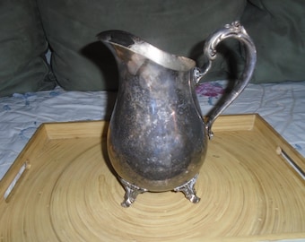 WM Rogers Silver Plated Water Pitcher With Ice Lip Floral Embossed 1117