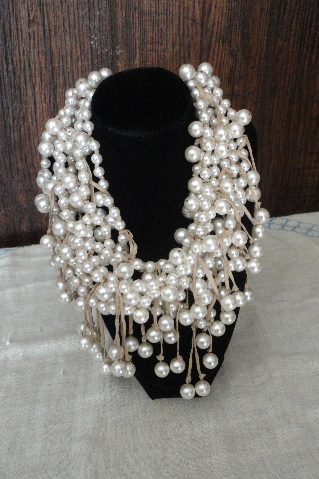 Vintage Faux Pearl Bead Bib Suede Tassel Statement Necklace - Etsy
