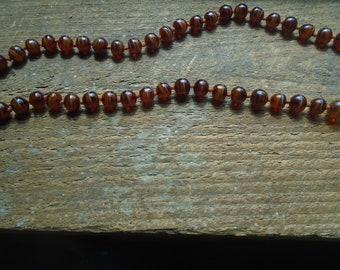Vintage Brown Banded Agate Glass Bead Hand Knotted Necklace
