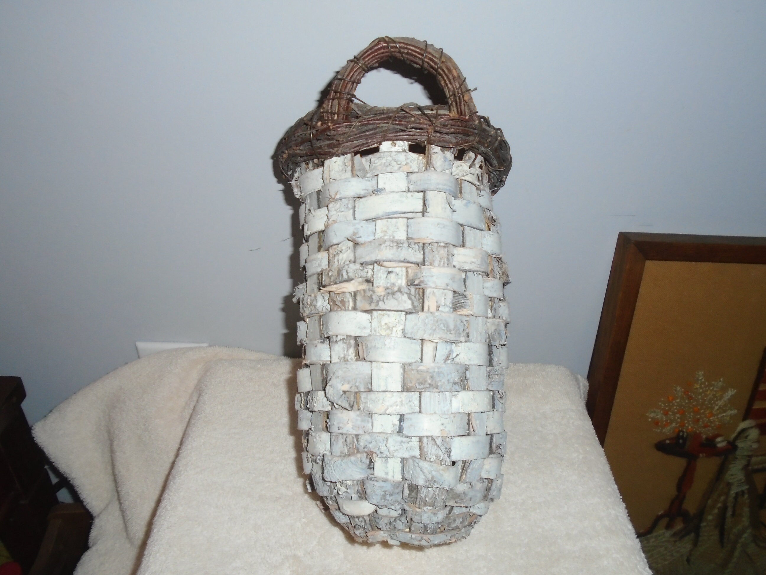 Vintage White Birch Hanging Basket with Liner Twig Birch Etsy