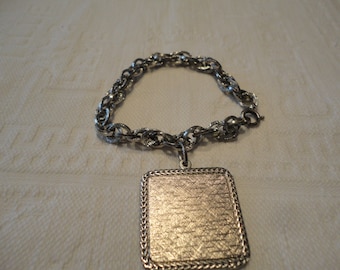 Vintage Sterling Silver Starter Chain  Link Silver Tone Charm Bracelet