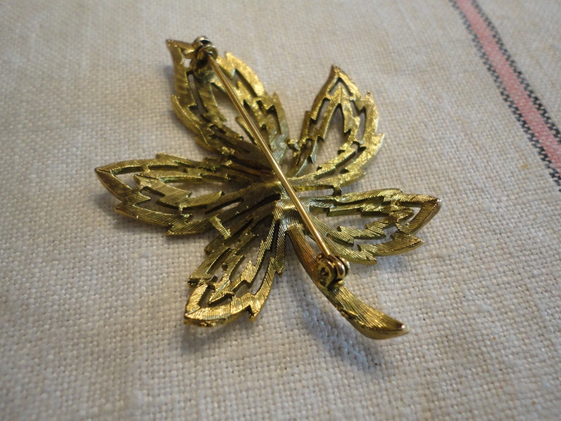 Vintage 50s Weiss Brooch Green Enamel Maple Leaf Branch Pin