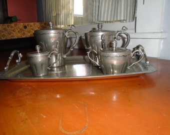 Vintage Mixed Metals Tea and Coffee Tray Set Farmhouse Kitchen