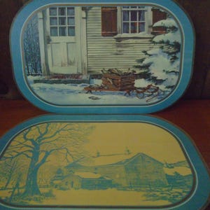 Vintage 2 Sy Ellens Laminate Farmhouse Winter Scene Double Sided Placemats