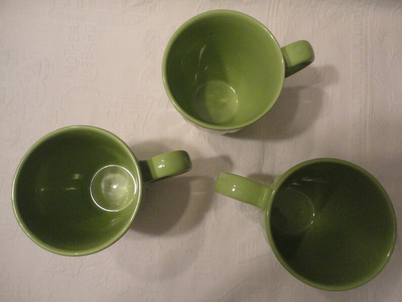 Lime Green Ribbed Coffee Mugs Retro Set of Three Cups Etsy