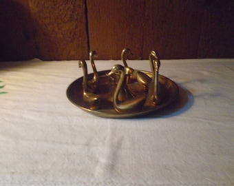 Vintage Solid Brass Swan Candlestick Holder Made in Taiwan