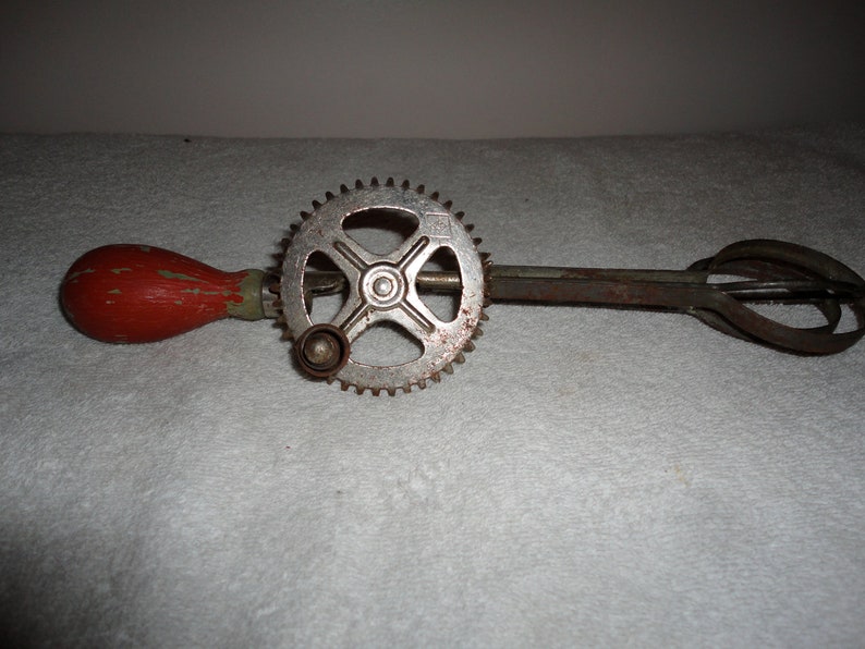 Antique A and J Red Wood Handle Mixer Egg Beater Etsy Australia