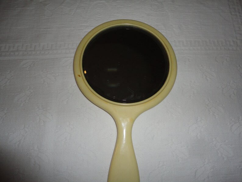 Vintage Yellow Celluloid Initialed Hand Held Beveled Mirror Etsy