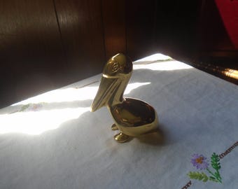 Vintage Solid Brass Pelican Figurine Beach House Decor