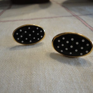 Victoria Flemming Cuff Links Hand Painted Porcelain Black and White Polka Dots