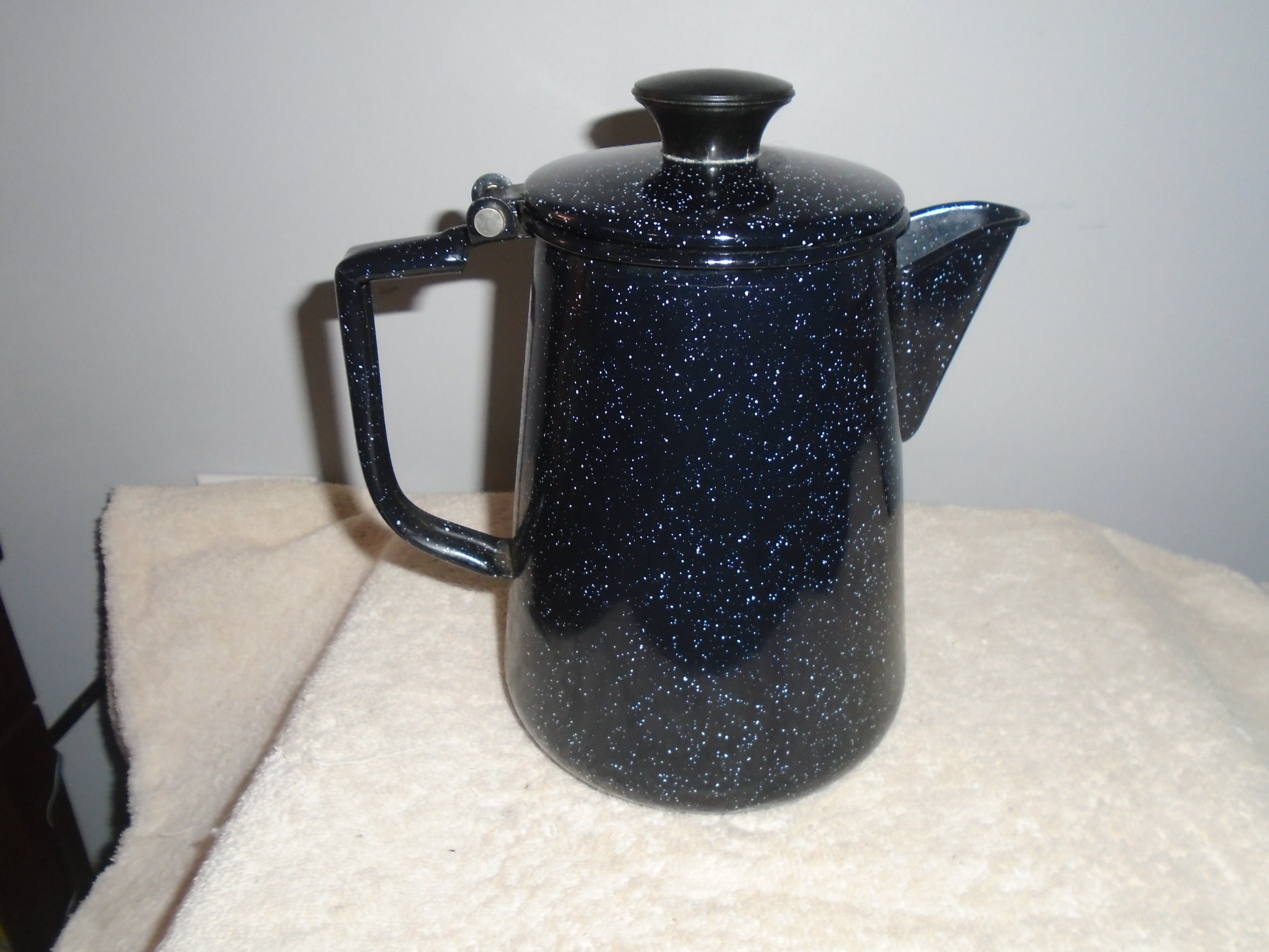 Vintage Blue Enamelware Fireside Camping Coffee Pot Etsy