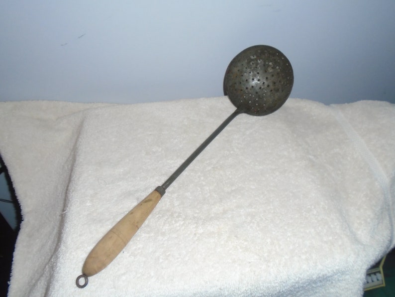 Vintage Wood Handle Ladle Spoon Skimmer Colander Etsy