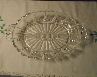 Vintage Clear Glass Divided Anchor Hocking Oyster and Pearl Relish Celery Dish