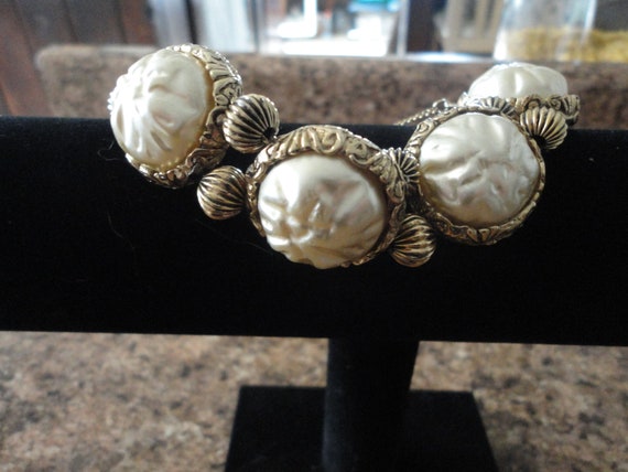 Vintage Chunky Faux Dimpled Pearl Bracelet Gold T… - image 5