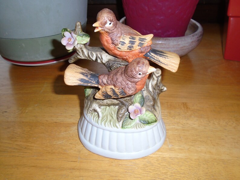 Vintage Porcelain Bisque Musical Bird Figurine Etsy