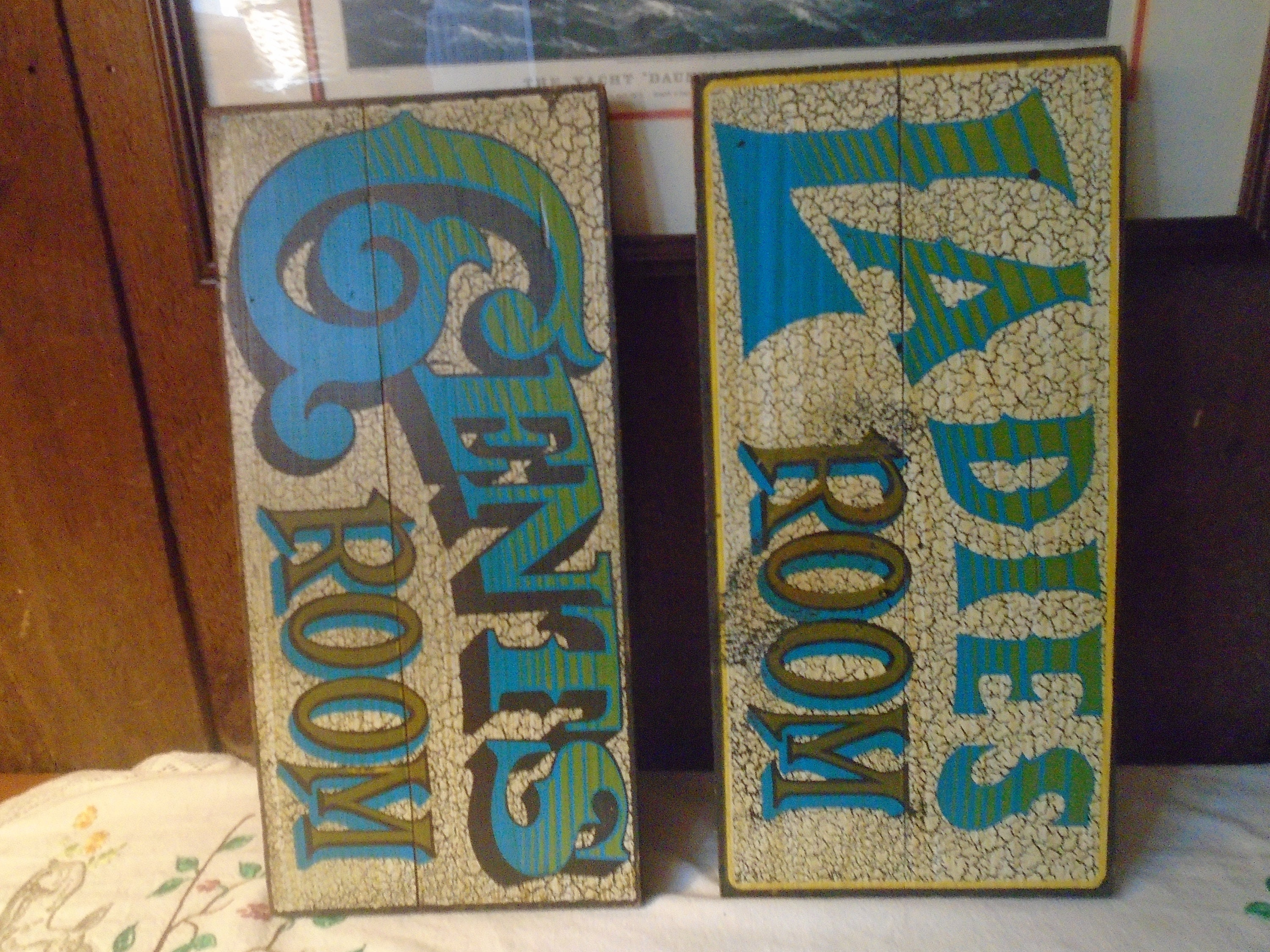 ヴィンテージ　サインボード　アメリカ製 ジョージ ネイサン ウッド レディース Vintage George Nathan Associates Ladies and Gents Room Wood Signs