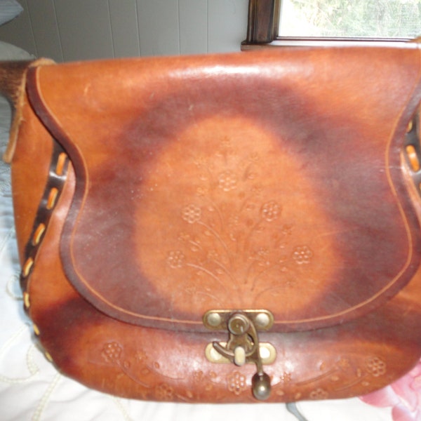 Purse Shoulder Hand Bag Floral Hand Tooled Leather Vintage