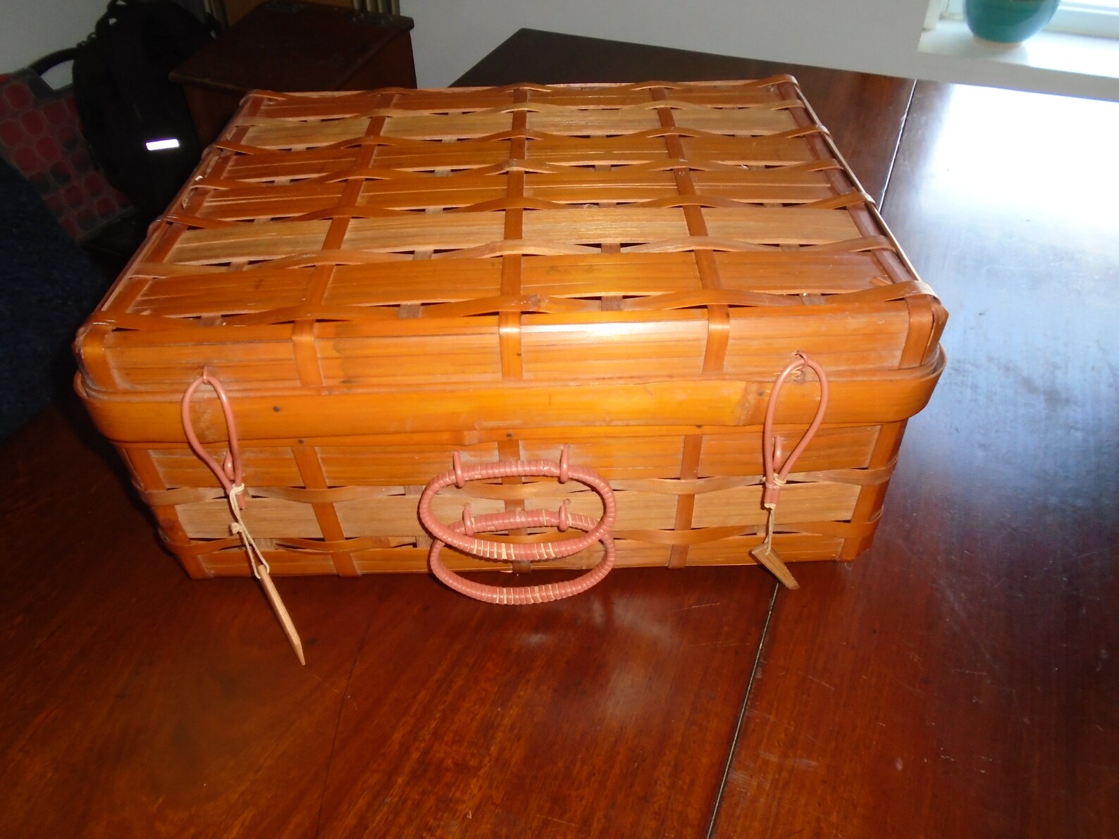 Vintage Large Slat Picnic Basket With Lid Etsy