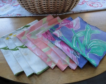 Vera Neumann Table Linens Napkins Assorted Colors 8 Floral Vintage Cloth