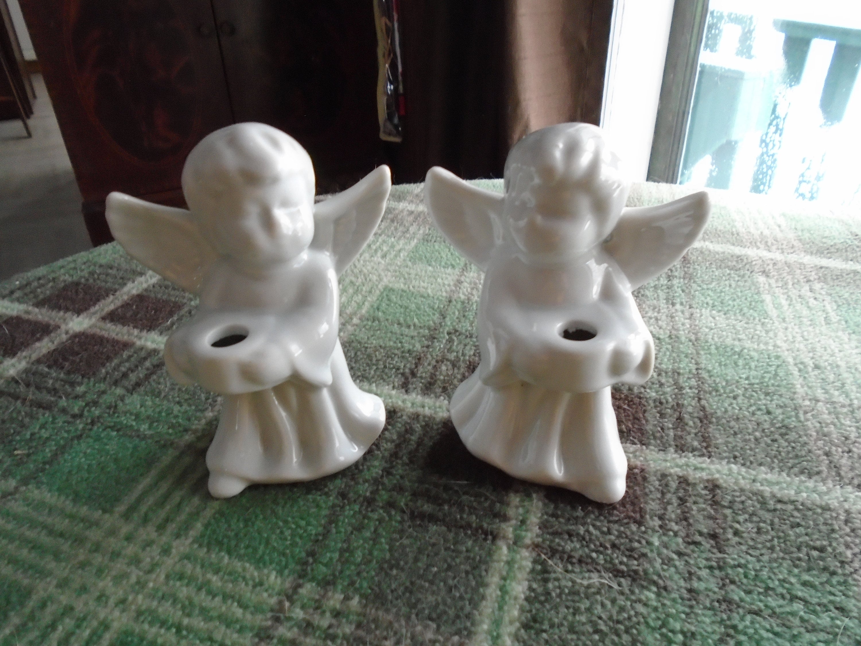Vintage White Porcelain Angel Candle Holders Etsy
