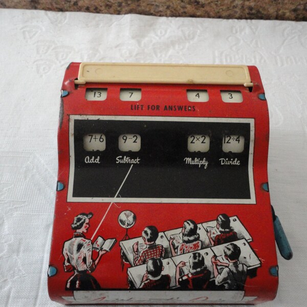 Vintage Blechspielzeug Kinder Rechenspiel Quiz von Wolverine Home School Learning Tool