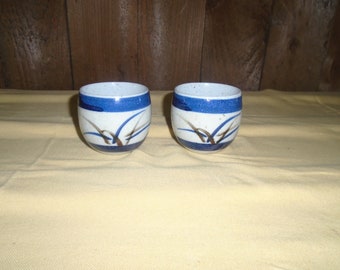 Vintage Ceramic Glazed Stoneware Hand Painted Without Handles Tea Sake Cups