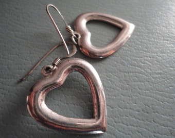 Vintage Sterling Silver Open Heart Dangle Earrings