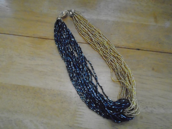 Vintage Multi Strand Black and Gold Color Seed Be… - image 2