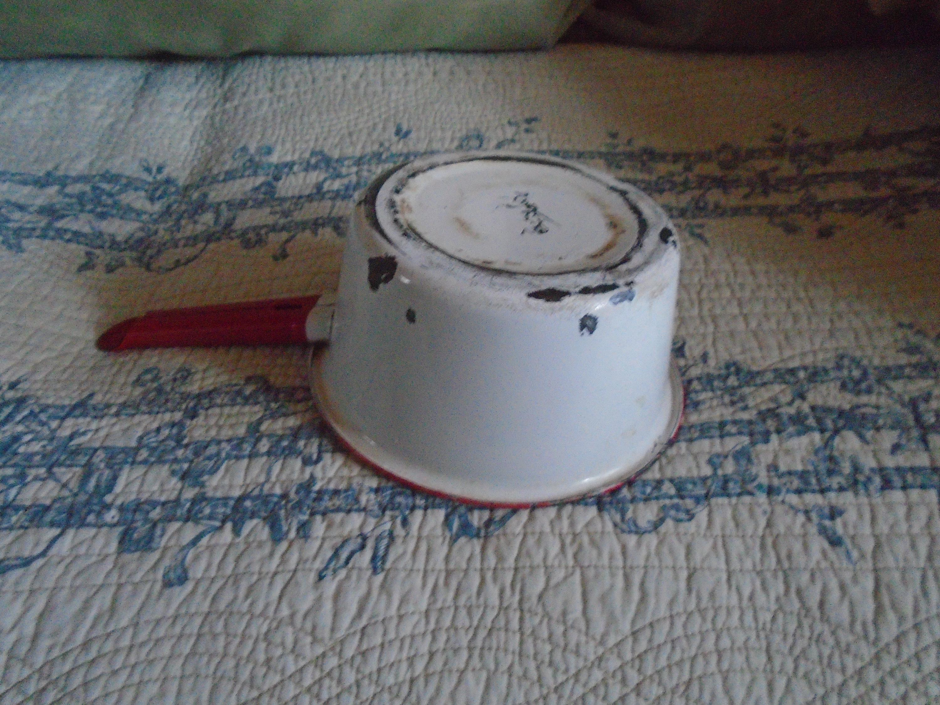 Vintage Chippy Enamelware Red Trim Sauce Pan - Etsy