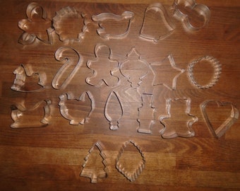 Vintage Holiday Cookie Cutters, Aluminum Biscuit Molds, Set of 19