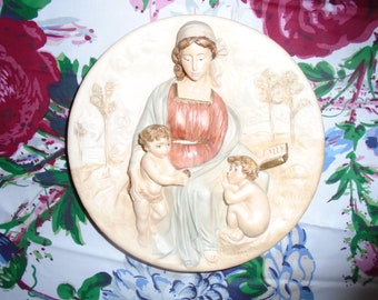 Vintage Alberto Santangela geschenk van wijsheid Madonna en kinderen Bradex plaat Italië