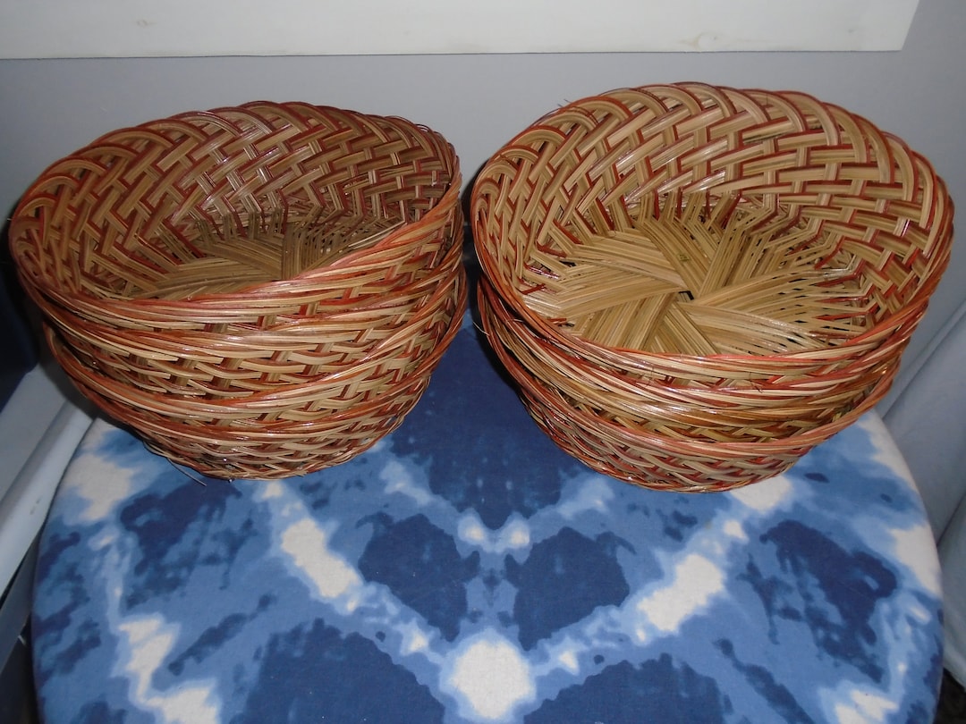 Woven Basket Bowls Set of 8 Made in Philippines Brown With Red Etsy