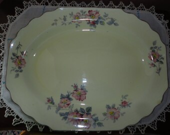 Vintage Serving Platter Pink Blossom Floral Canary Tone
