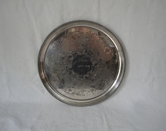 Vintage Towle Silver Plate Happy Anniversary Etched Platter Serving Tray