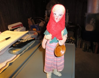 Antique Mexican Cloth Doll Hand Painted Features Souvenir Figurine Toy