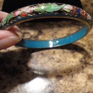 Vintage Enameled Cloisonne Floral Design Bangle Bracelet