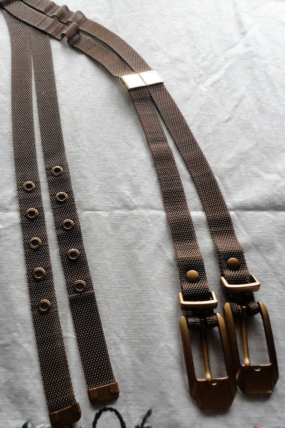 Vintage Ladies Belt Brown Metal Mesh Double Size M