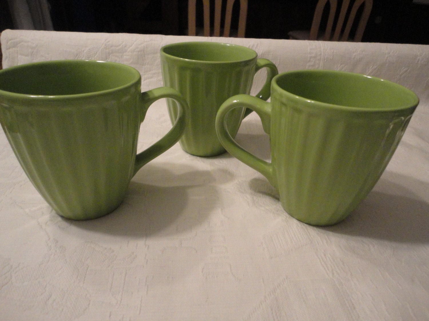 Lime Green Ribbed Coffee Mugs Retro Set Of Three Cups Etsy