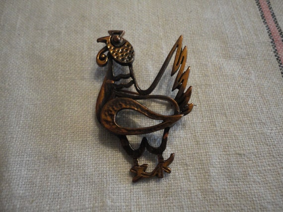 Vintage Rebajes Copper Rooster Brooch Pin - image 1