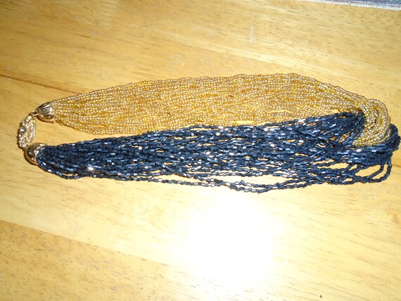 Vintage Multi Strand Black and Gold Color Seed Be… - image 4