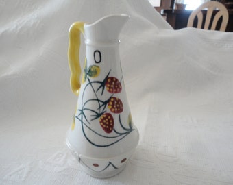 Porcelain Oil Cruet Flower Vase Yellow Handle Strawberry Leaf Design