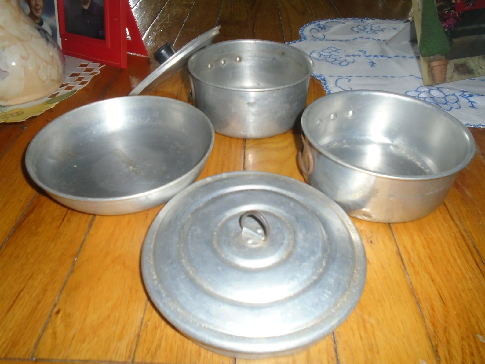 Vintage Aluminum 5 Piece Camping Sauce Pans Use With Sterno Etsy