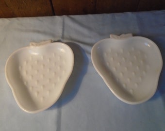 Vintage Hazel Atlas White Milk Glass Strawberry Shaped Dishes Set of 2